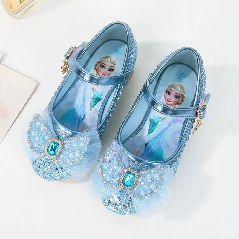 Disney Girls\' Princess Sandals Children\'s Shoes Frozen Elsa Children\'s Shoes Girls Fashion Baby Pink Blue High Heel Shoes Size