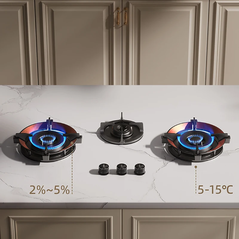 Premium Built-in Gas Cooktop 3-Burner 5.2KW Copper Flame Failure Protection Panel-Ready for Custom Kitchen