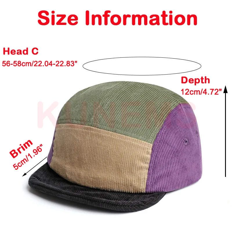 KUNEMS Custom Embroidery Retro Corduroy Short Brim Hat Multicolor Patchwork 5-Panel Cap for Men and Women DIY LOGO Baseball Cap