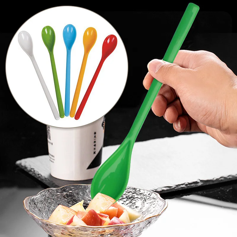 Candy Color Plastic Spoon With Long Handle Dessert Spoons Dinner Tea Spoon Tableware Flatware Stirring Coffee Kitchen Scoops