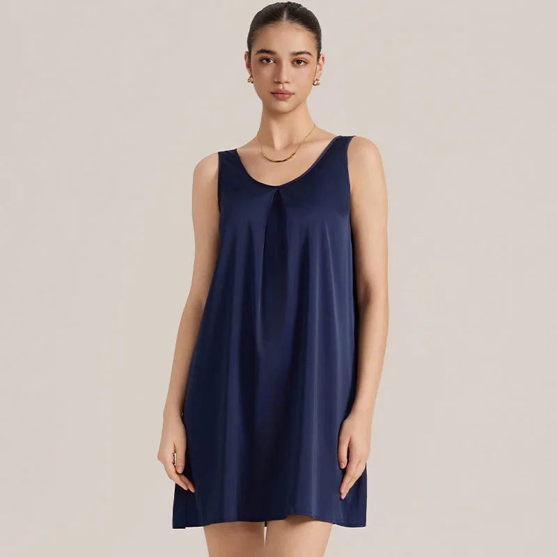 

Female Satin Nightgown Home Dress Sleepwear Sexy Solid Color Nightdress Lingerie Ice Silk Loungewear