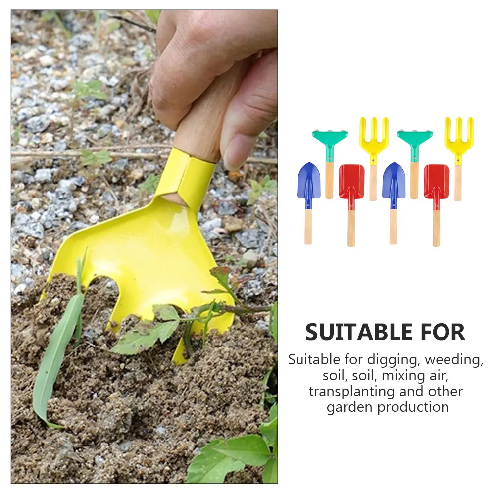 

Garden Tool Set Hand Trowel Gardening Pointed Shovel Digging Tools Wooden Handle Metal Rake