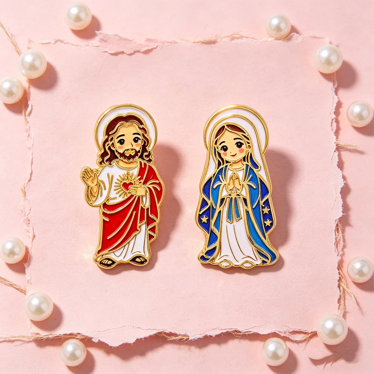 Embroidery Jesus - 2 stuks Jezus Maagd Maria Emaille