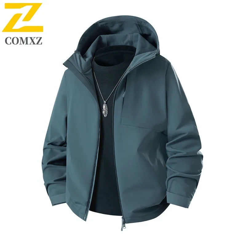 

COMXZ Мужская осенняя новая куртка с капюшоном для приключений на открытом воздухе, универсальное пальто, повседневное однотонное дизайнерское дорожное ветрозащитное пальто