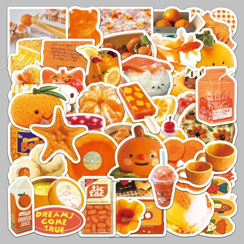 50 قطعة من ملصقات الرسوم المتحركة المزخرفة المبتكرة باللون البرتقالي
