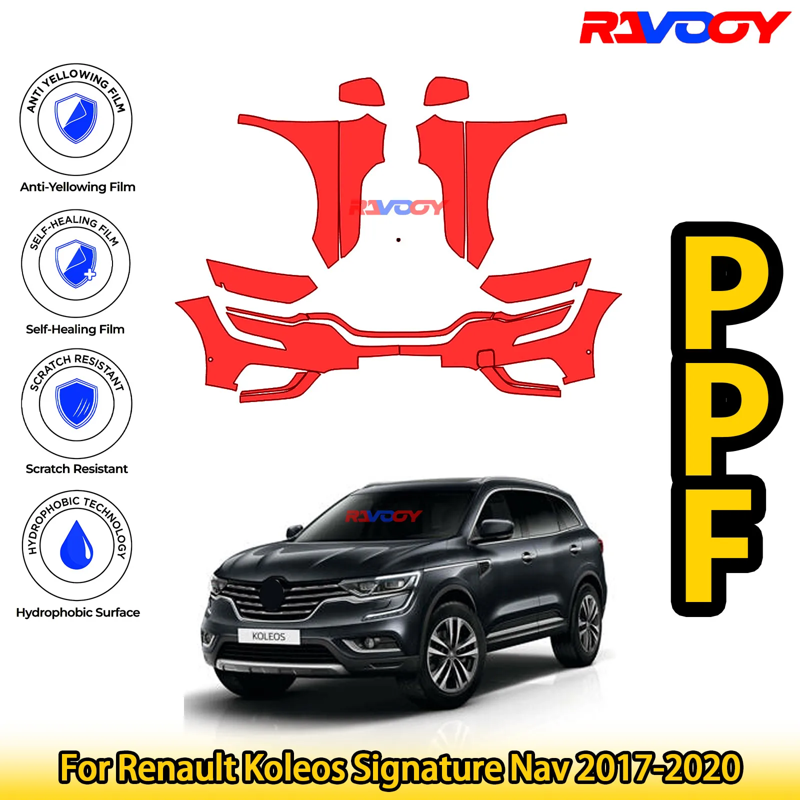 

Для Renault Koleos Signature Nav 2017-2020 глянцевая матовая черная предварительно вырезанная передняя защитная пленка PPF Kit