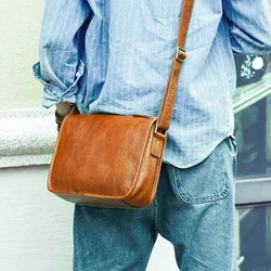 New Men's Crossbody Bag Plant Tanned Leather Male Retro Headband Layer Cowhide Shoulder Bag