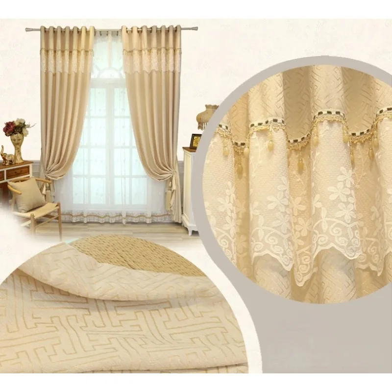 Milk golden luster jacquard thickened chenille shading curtain partition curtain Curtains for Living dining room bedroom