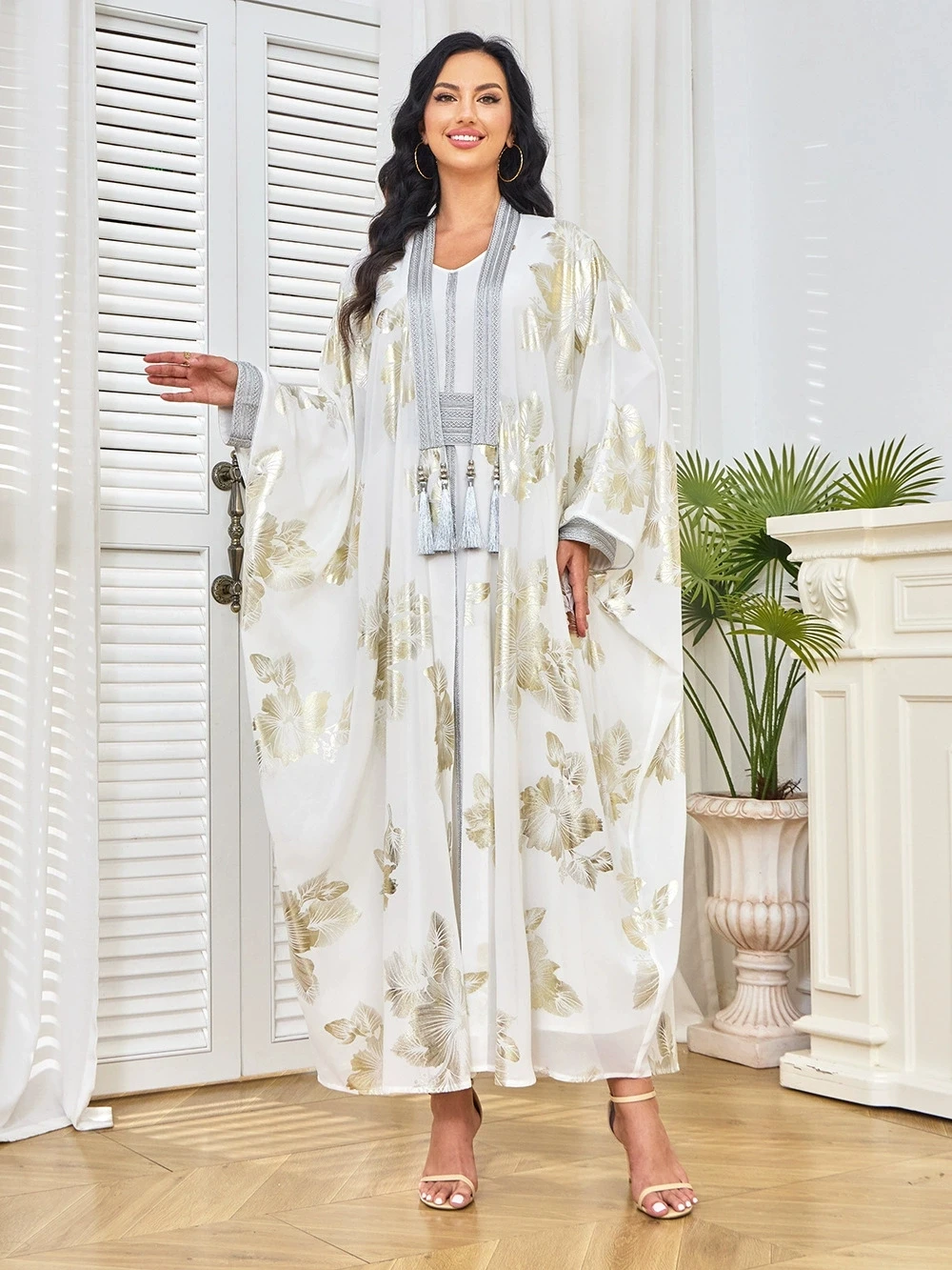 

Middle Eastern women's clothing autumn new item Muslim fashion long robe women's long skirt gold foil two-piece set evening dres
