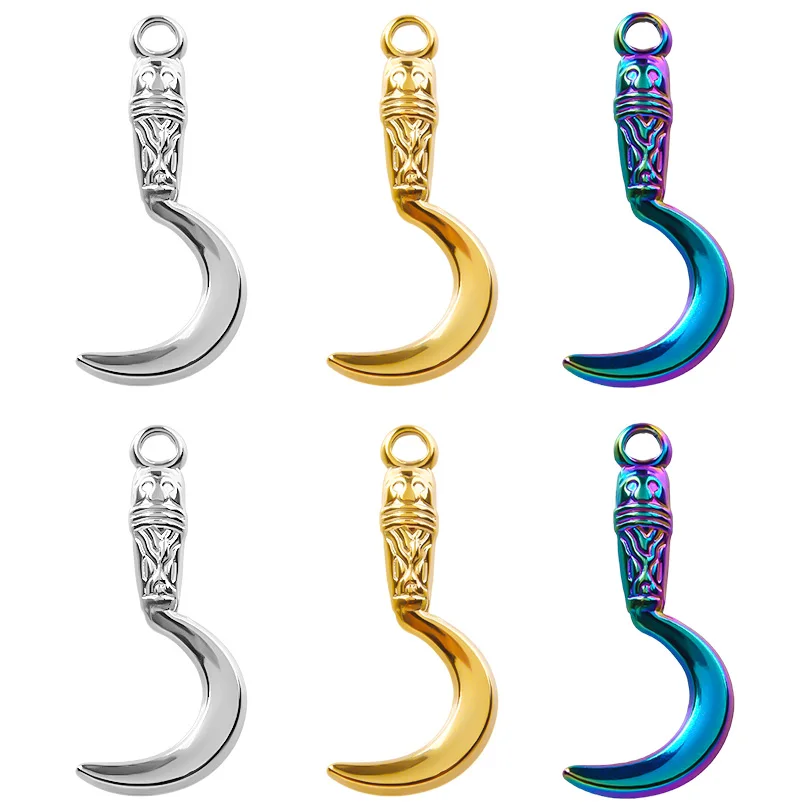 7pcs/Lot Sickle Type Fashion Pendant Moon Stainless Steel Connect Pendants Used To Hand Making Diy Necklace Earring Accessories