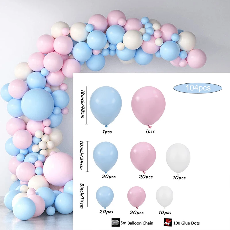 104 pcs Blue Pink Balloon Garland Arch Kit Birthday Party Decorations Kids Birthday Foil White Balloon Wedding Decor Baby Shower