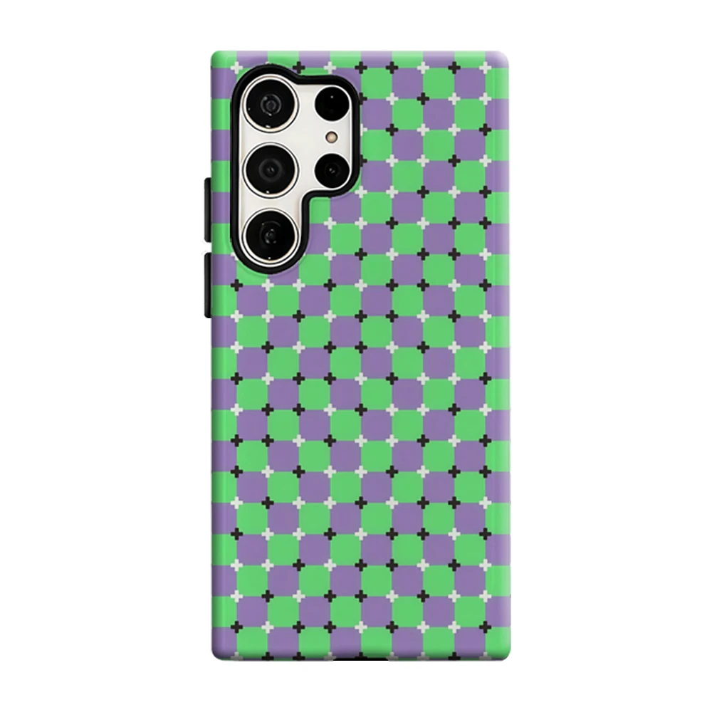 Purple Green Checks Phone Case For Samsung Galaxy S25 S26 Ultra S24 S23 Plus Shockproof Double Layer Tough Back Cover