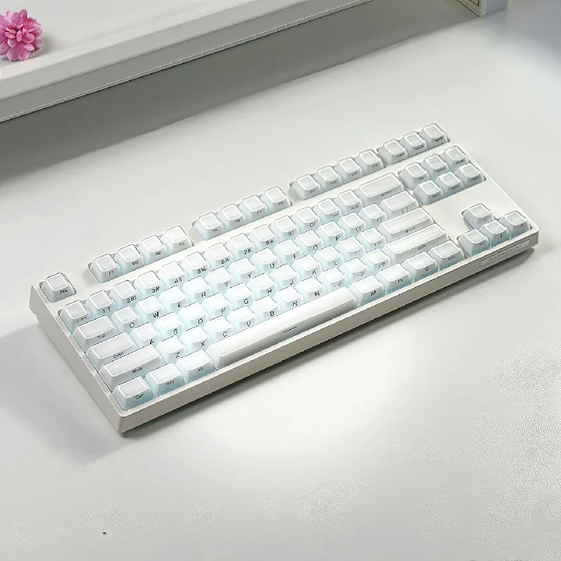 

KUXM желе-белые колпачки для клавиш с боковой гравировкой OEM, маленький полный набор, 136 клавиш, ПК, прозрачная клавиатура с магнитной осью