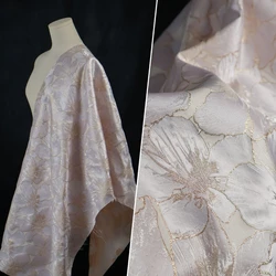 Champagne Colored Large Flower Woven Gold Silhouette Glossy Jacquard Fabric High-end Custom Dress Cheongsam Skirt Fabric