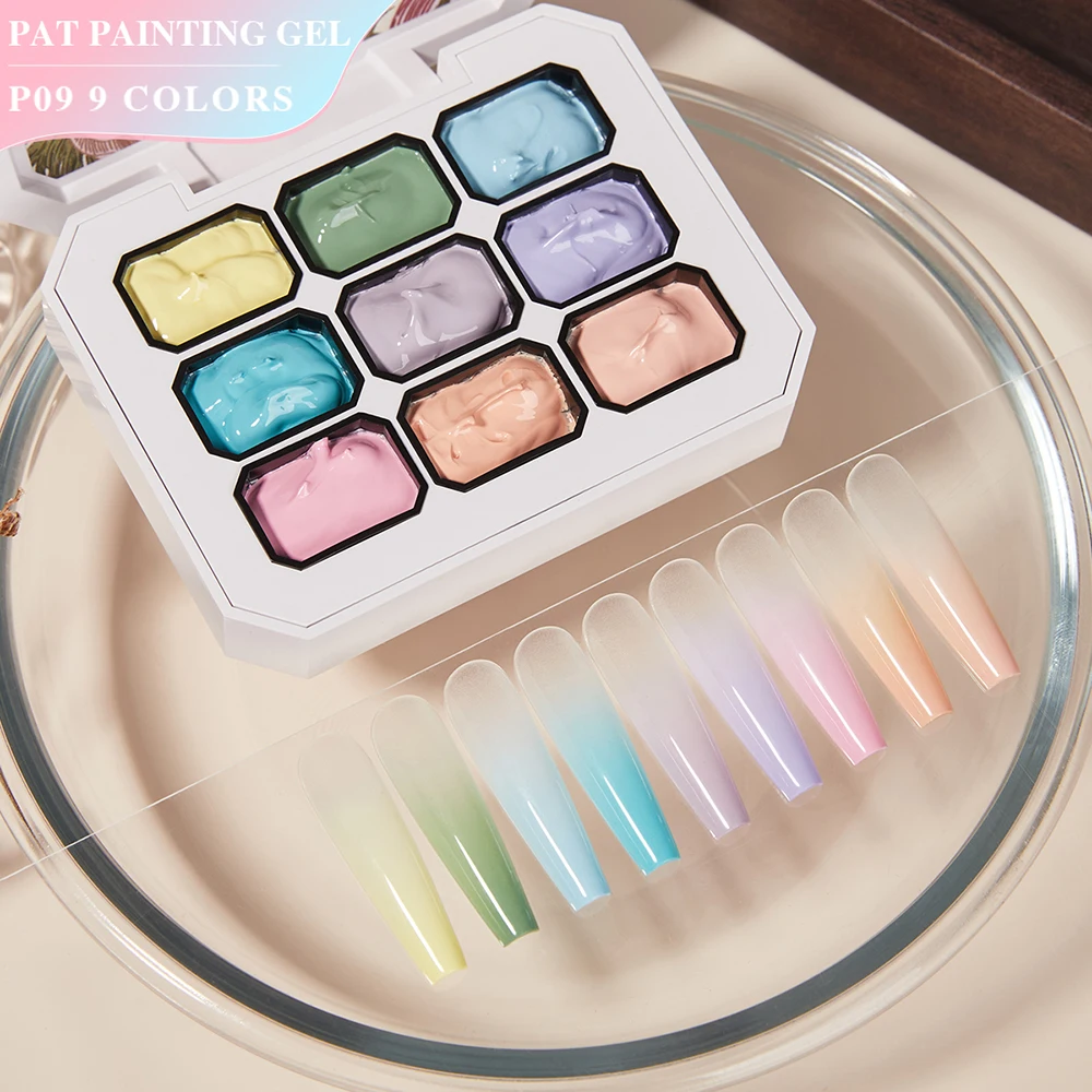 Vendeeni 9 Grid Multicolor Patting Painting Gel Nail Polish Transfer Blooming Design UV LED Gel Varnish Gradient Pat Gel Palette