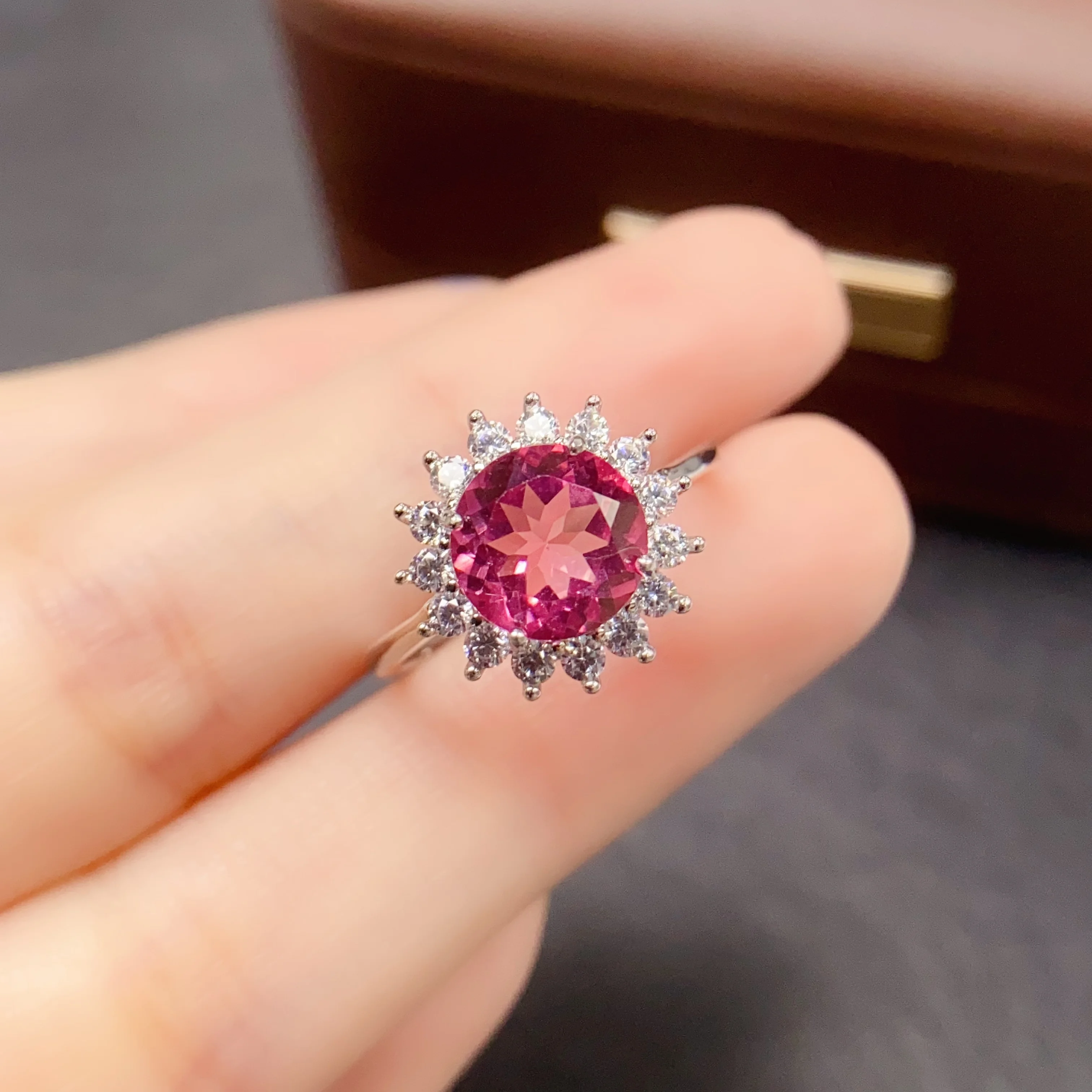 

8mm Natural laminating Pink Topaz Ring S925 Sterling Silver Certificate Fine Fashion Design Charm Weddings Jewelry for Women FS