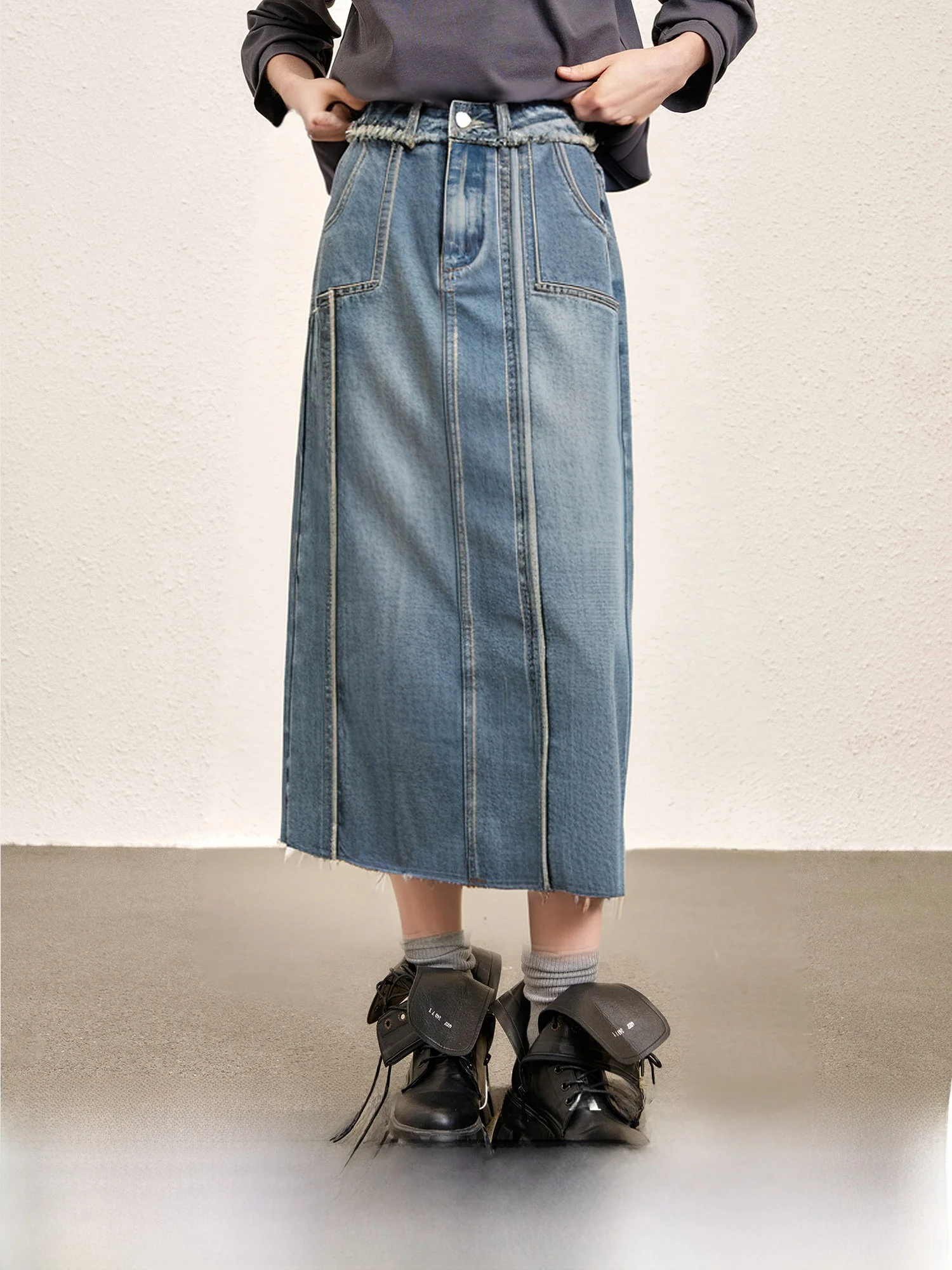 

Хлопковая джинсовая юбка А-силуэта в гонконгском стиле, модная легкая юбка-рыбка, ретро-дизайн, весна-лето, женская одежда