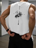 Men's summer casual sports fitness loose mountain and compass print comfortable breathable round neck sleeveless vest