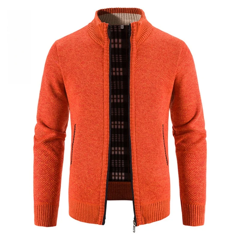 

Autumn Winter Men's Fleece Cardigan Zipper Sweater Plus Size Loose Casual Long Sleeve Stand Collar Warm Knitted Sweater Coat