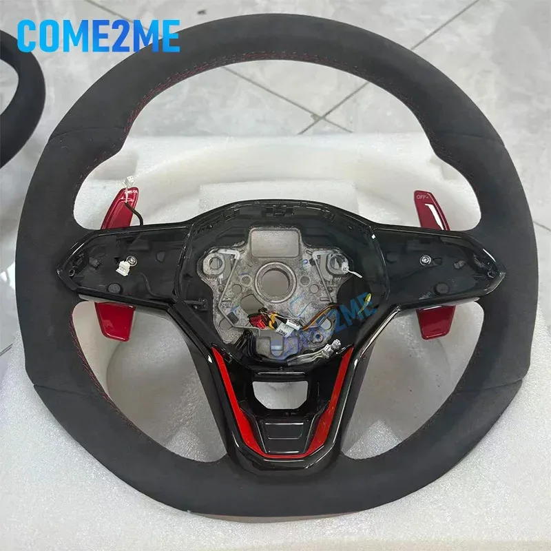 For Volkswagen Golf 8 MK8 Customized red style suede steering wheel with shift paddles, buttons and heating