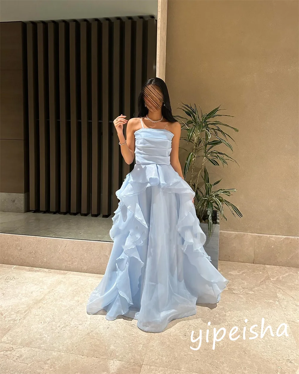 Jiayigong Sparkle  Prom Organza Ruched Engagement  Gown Strapless Bespoke Occasion  Long Dresses