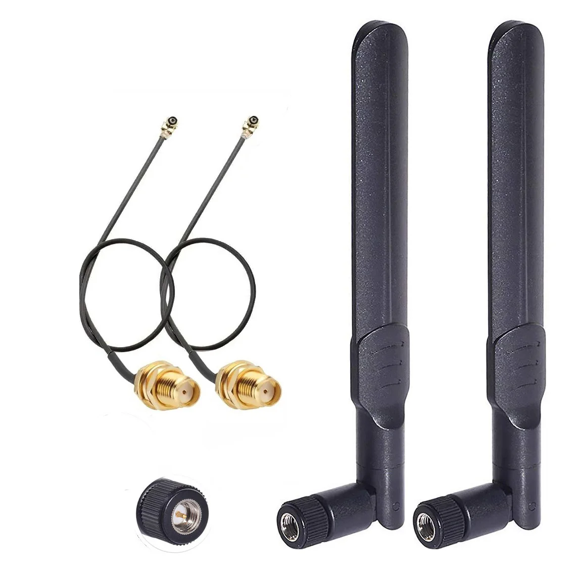 2 X 8dBi Dual Band 2.4GHz 5.8GHz Antenna RP-SMA Male + 2 X 15CM SMA Male to I-P-E-X-MHF4 Pigtail Cable for M.2 NGFF WiFi WLAN Ca