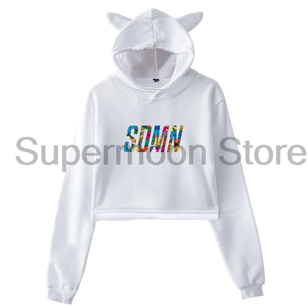 

Уличная толстовка с логотипом Merch Sidemen SDMN, женская толстовка с кошачьими ушками, укороченный топ с длинными рукавами, женская модная одежда