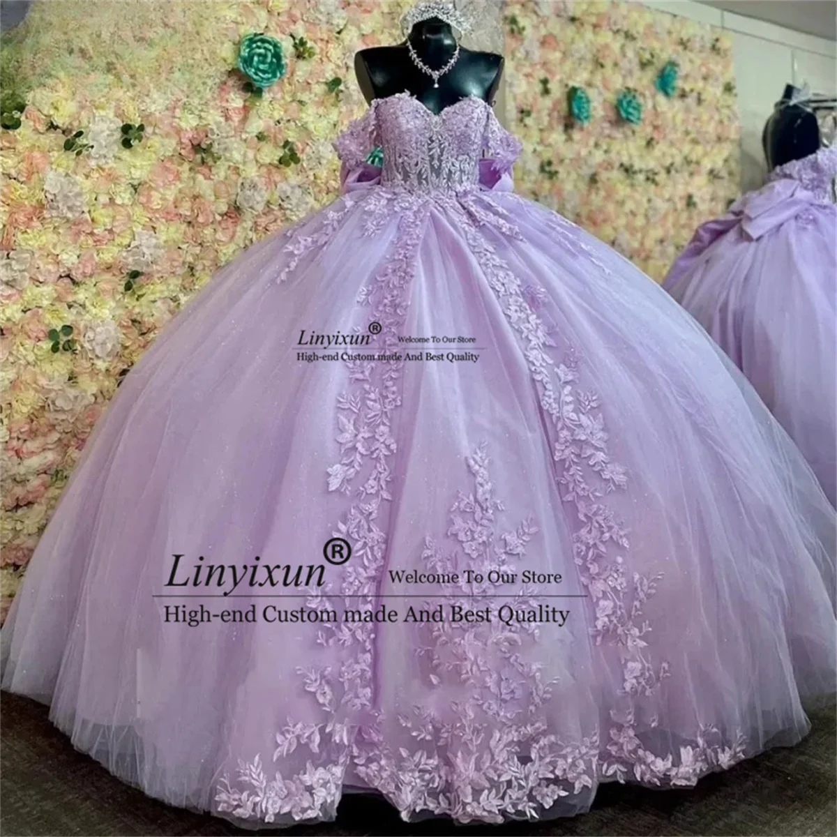 Vestidos De quinceañera elegantes lilas, vestido De baile sin hombros, Apliques De encaje, dulce 15 16, vestido De fiesta De graduación, Vestidos De XV Anos