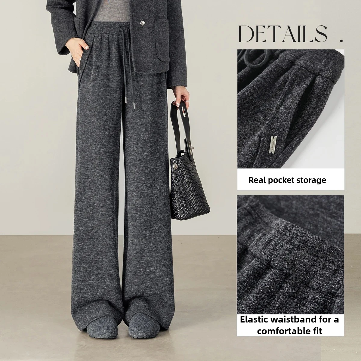 SENTUBILA Damen-Hose mit weitem Bein, 2025, Winter, Kordelzug, elastische Taille, Thermo-Fleece-gefütterte Hose, lockere Passform, Hose 154KD3402