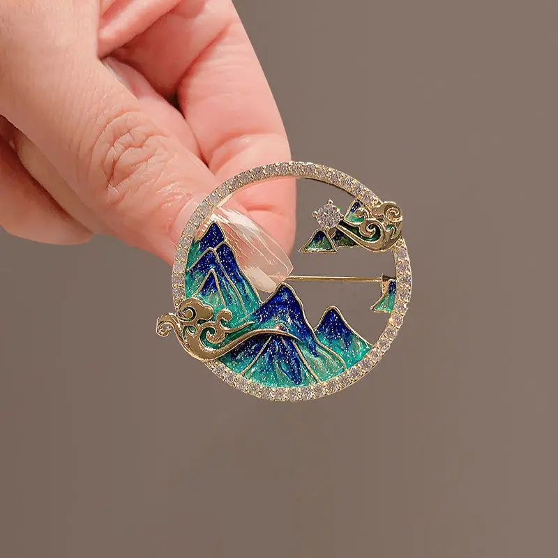 1 Piece Women Vintage Mountain Hollow Out Crystal Planet Brooches Elegant Clothing Decoration Brooches for Women