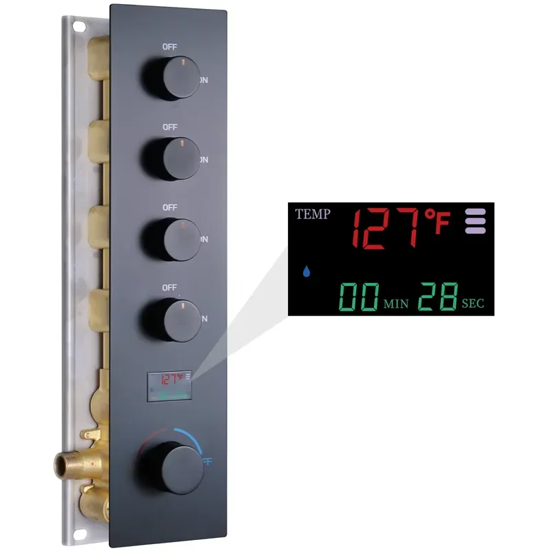 Brass Concealed 4-Way Thermostatic Valve Shower Mixer Water Diverter Round Knobs