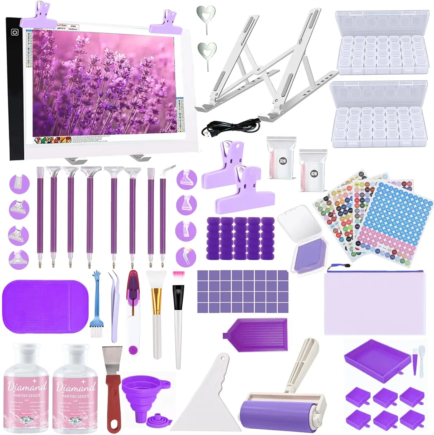 

186Pcs Diamond Painting Kit with A4 LED Light Pad, Storage Case, Sealer & Tools for DIY Craft Projects