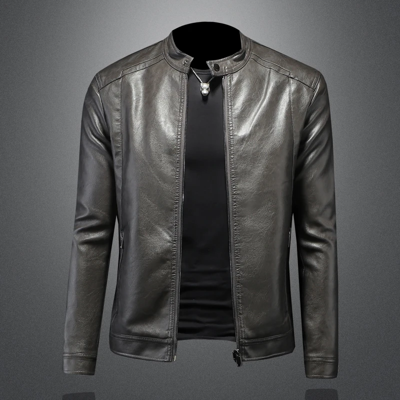 New autumn and winter jacket men's high-quality stand up collar zipper slim fit leather jacket motorcycle leather jacket M-4XL