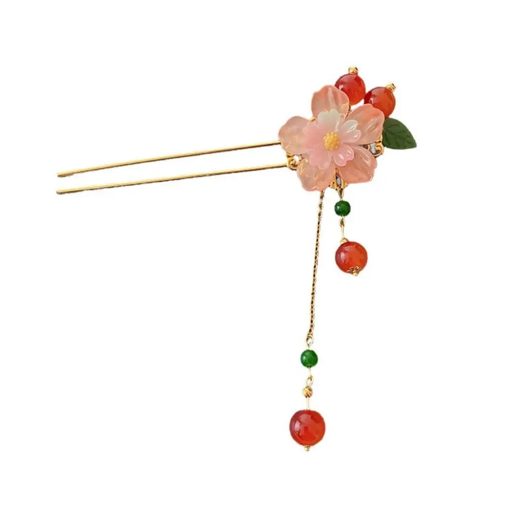 Chinese Style Flower Hair Stick Vintage Handmade Butterfly Hairpin with Tassel Hair Clips Retro Hair Clasp for Hanfu Party