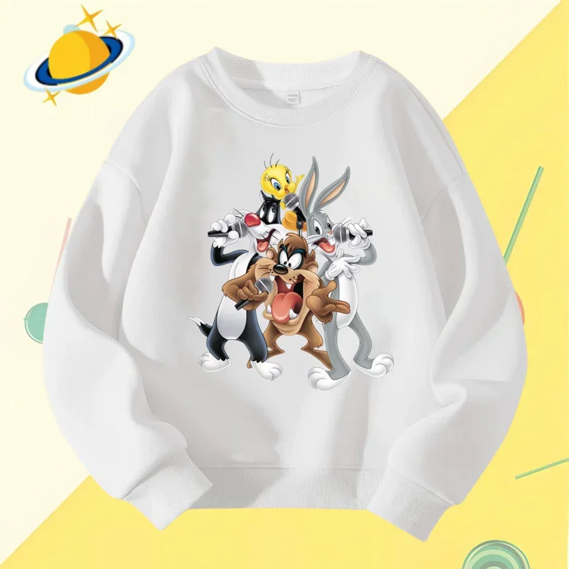 Bugs Bunny children\'s crewneck hoodie Disney cartoon print autumn winter long-sleeved sweatshirt Boys girls Kawaii casual top