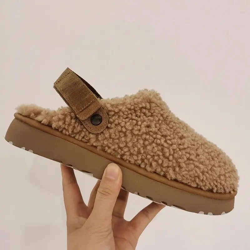 Top Quality Women Wool Flats Mary Jane Cotton Shoes Women Fur Loafers Plush Sandals Women's Casual Shoes House Winter Shoe