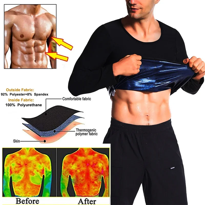 MrifDila Sauna Sweat Weight Loss Blue Lined Sweating Long Sleeve Men Body Shaper Body Building Tops Gym Workout Corsets Fat Burn