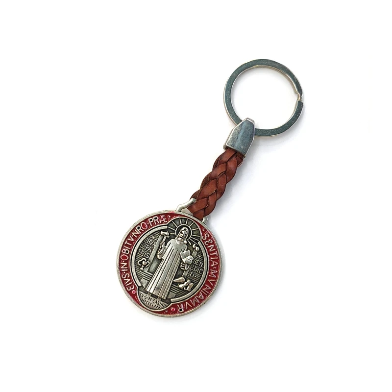 QIGO-Llavero Vintage esmaltado de Metal de San Benito para hombres y mujeres, joyería religiosa