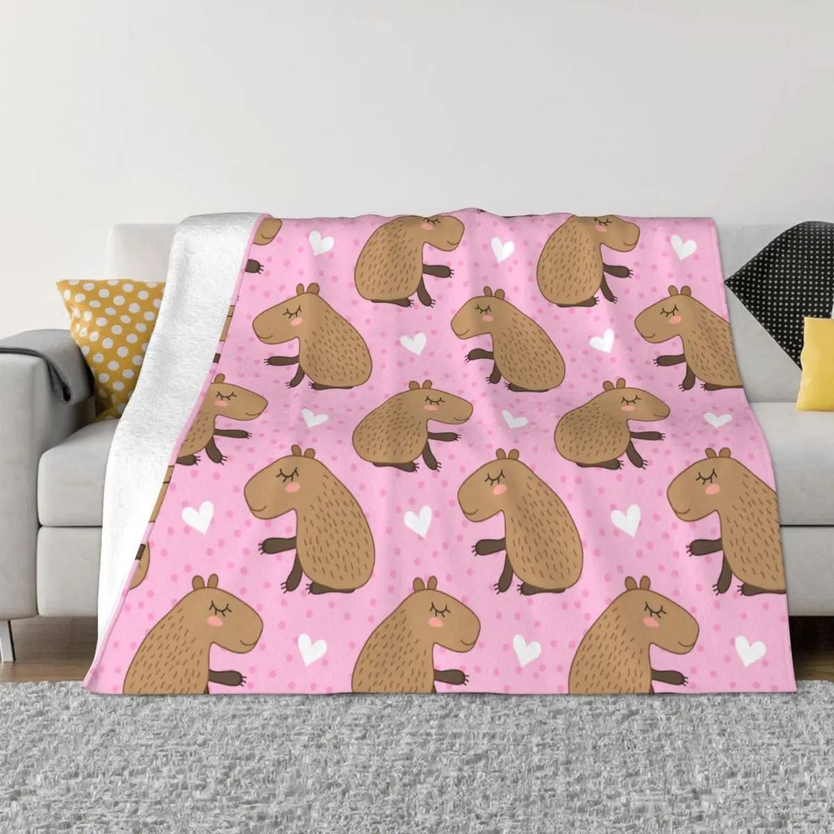 Cute Cartoon Capybara South America Fauna Knitted Blankets Flannel Throw Blankets Bedroom Sofa Portable Lightweight Bedspreads