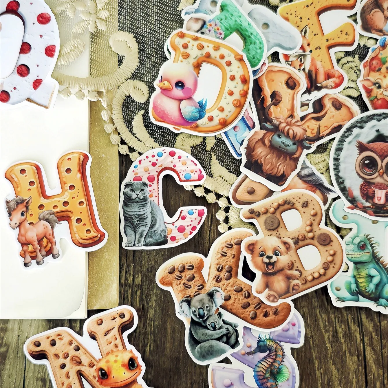 1 set Creative Cute Animal Biscuits Cake Letters Stickers Decorative Labels Scrapbooking  Material Journal Supplies stationery