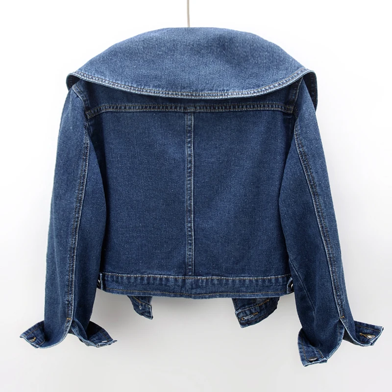 Peter Pan Collar Denim Jackets For Women Korean Fashion Long Sleeves Button Jean Coat Vintage Crop Female Casual Loose Outwear