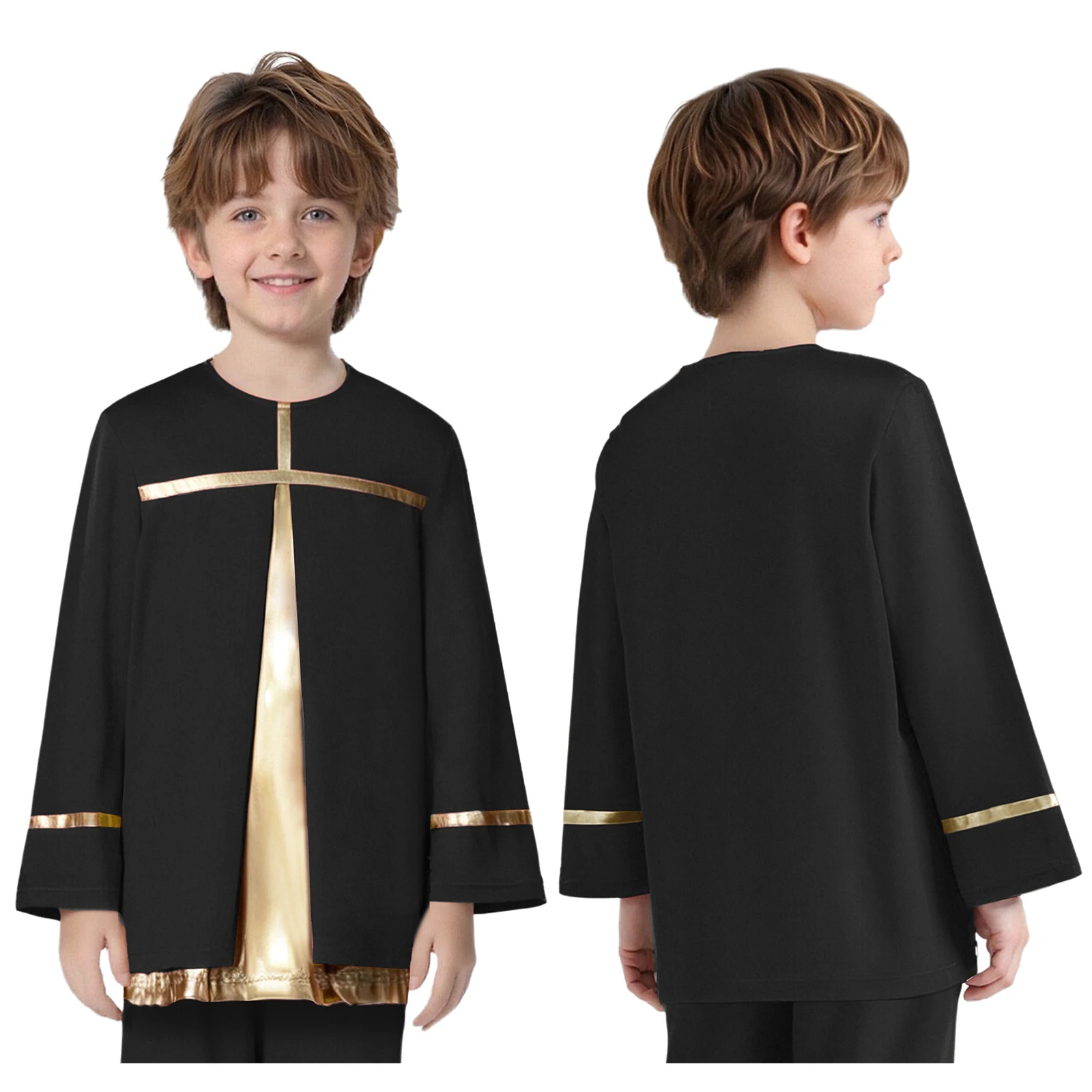 

Vibrant Praise Dance Shirt for Kids Boys Metallic Comfort Patchwork Performance Lyrical Dance Top Fit for Religious Celebrations