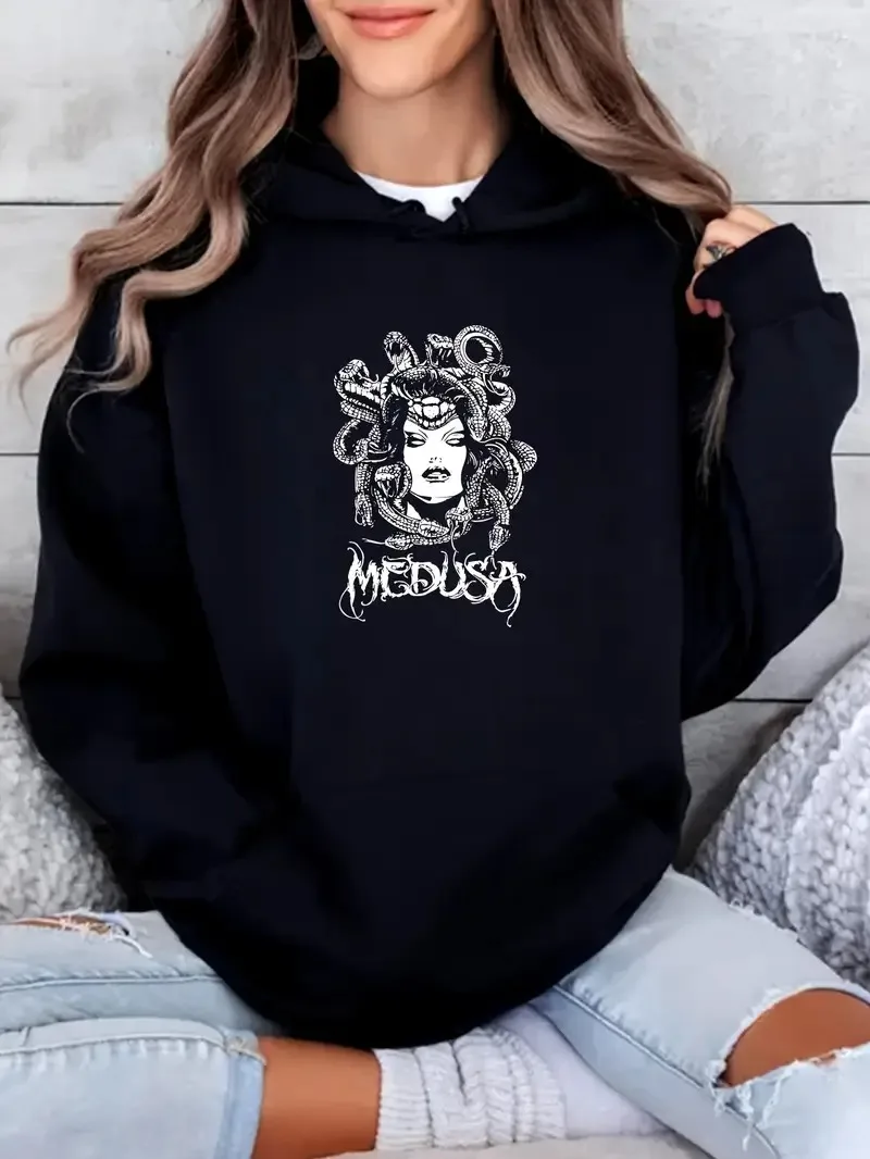

Осенне-зимняя хлопковая толстовка с графическим принтом Medusa для мужчин и женщин, уличная спортивная тренировка, брендовая модная одежда