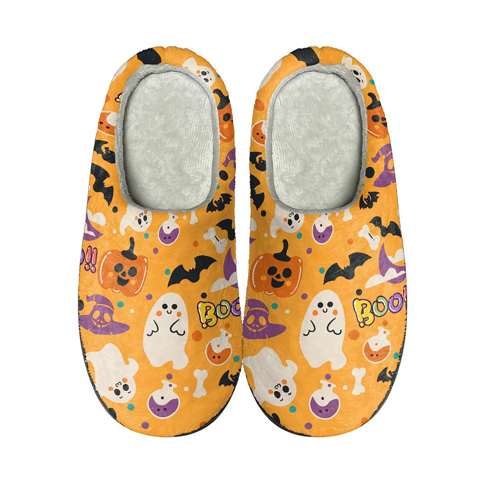 Cat Print Plush Slippers Men Women Halloween Theme Pattern Slides Couple Warm Soft Velvet Slides Indoor Bedroom Comfort Babouche