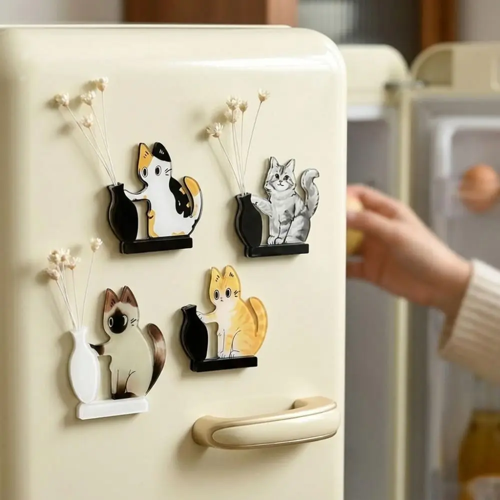 Cartoon Cat Hair Storage Box Moisture Proof Kitten Theme Kitten Pushing Vase Magnetic Novelty Dust-proof