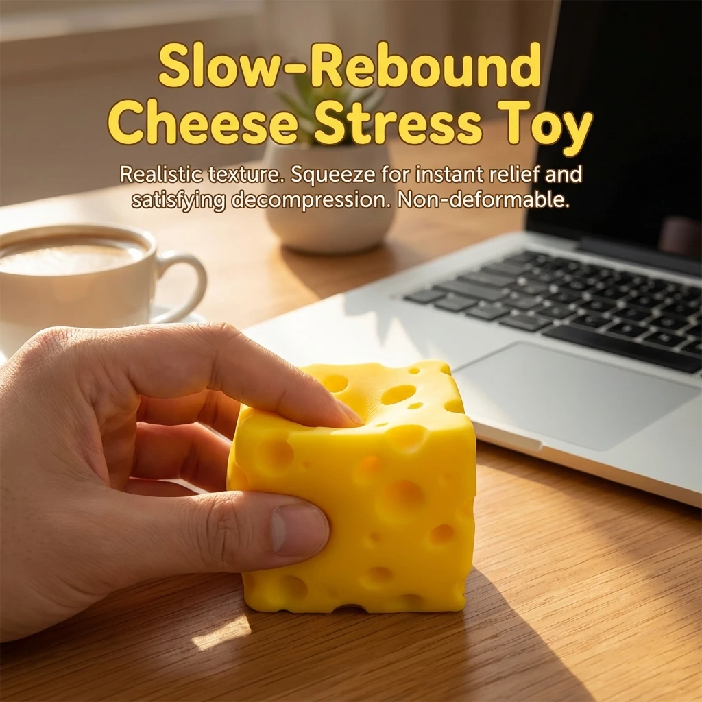 Novelty Square Cheese Block Slow Rising Toy Soft Stress Relief Toy Cute Desktop Ornament Funny Sensory Play Gifts for Adults
