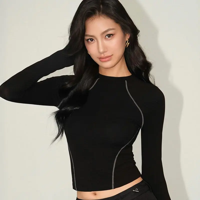 

Осенне-зимняя новая короткая футболка с длинными рукавами в стиле Pure Lust, женская тонкая и универсальная дизайнерская нижняя рубашка, топ