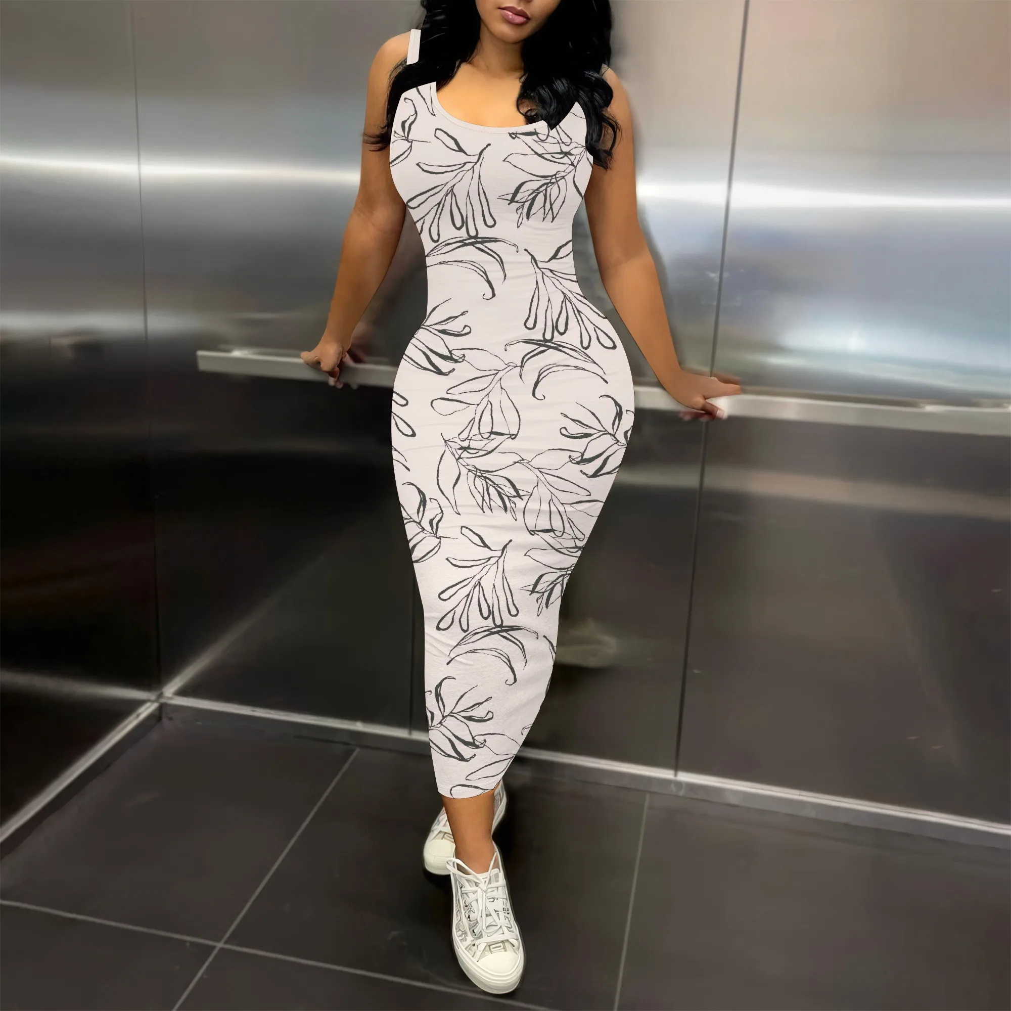 

Women's Yellow Geometric Sleeveless Printed Dress Polyester A-Line Knee Casual Summer Bold Trend