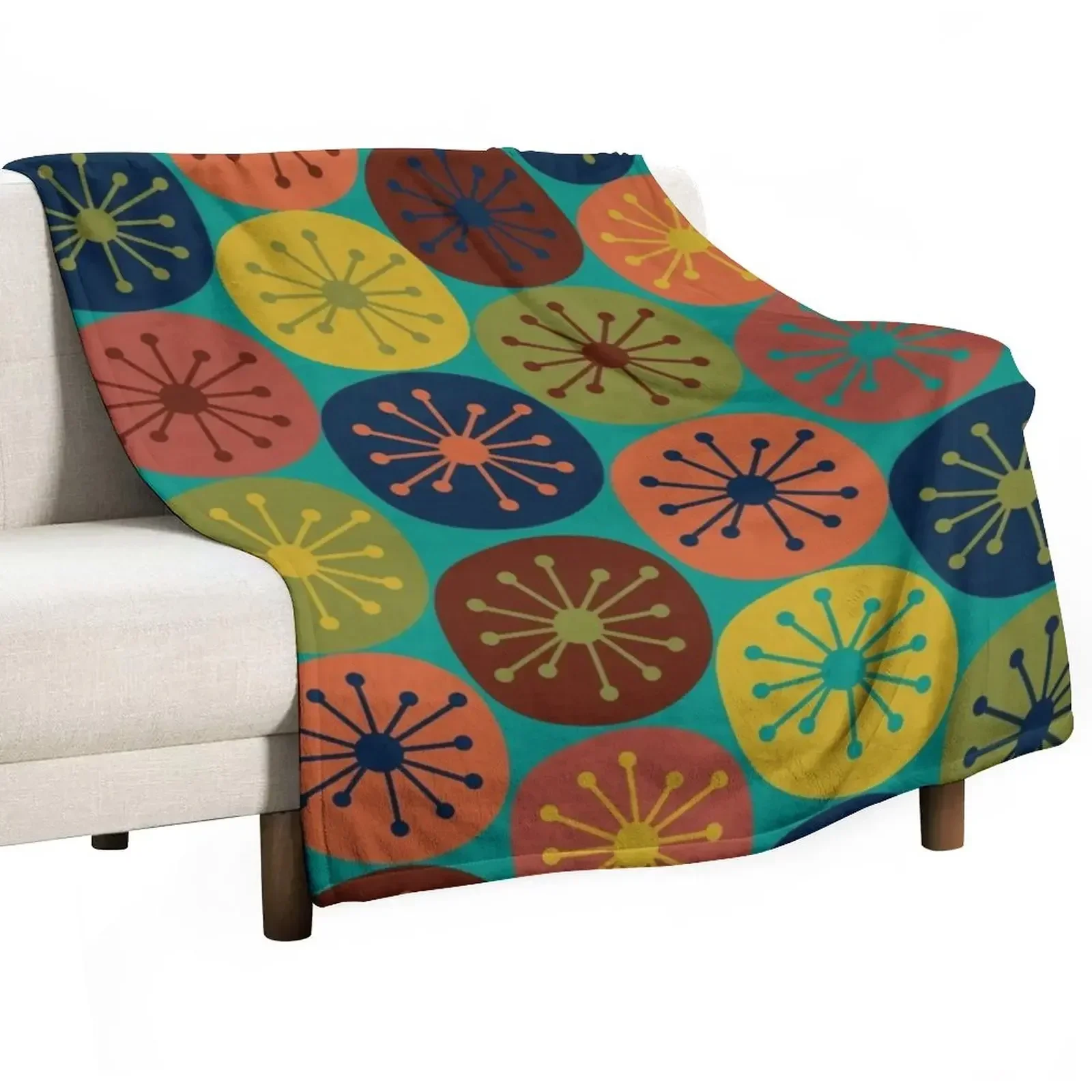 

Atomic Retro Dots - Midcentury Modern Pattern in Mid Mod Teal, Olive Green, Mustard, Orange, Blue, and Turquoise Throw Blanket