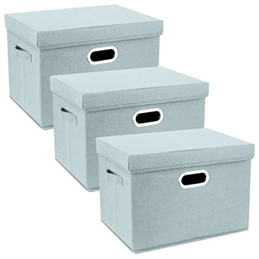 

Large Storage Bins with Lids, Collapsible, Washable, Fabric Storage Boxes for Organizing, 17.3x11.8x11.4 Inch, 3 Pack, Aqua Spr